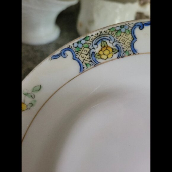 VINTAGE BERRY Saucer HAND-PAINTED NIPPON YELLOW FLOWERS BLUE - Picture 4 of 5